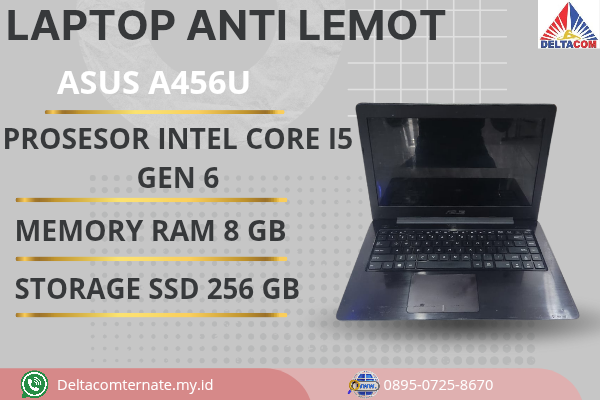 ASUS A456U  , TYPE BARU BODY SLIM, PROSESOR INTEL CORE I5 GEN 6 RAM 8 GB SSD 256 GB GB DISPLAY 14 INCH MULUS, WARNAH UNGU
