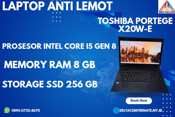 TOSHIBA PORTEGE X20W-E , TYPE BARU BODY SLIM, PROSESOR INTEL CORE I5 GEN 8 MEMORY RAM 8 GB STORAGE SSD 256 GB  DISPLAY 13 INCH MULUS, WARNAH HITAM,  L