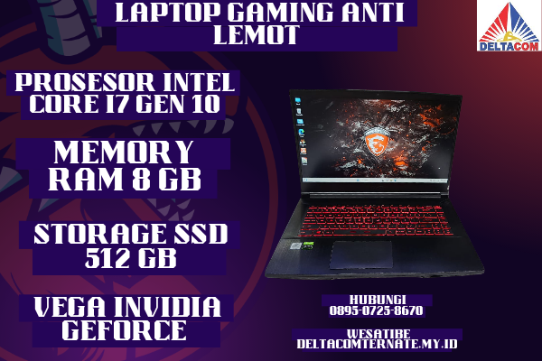 MSI 16R4 [ SPEK GAMING , TYPE BARU BODY SLIM, PROSESOR INTEL CORE I7 GEN 10 MEMORY RAM 8 GB STORAGE SSD 512 GB  DISPLAY 14 INCH MULUS , WARNAH HITAM, 