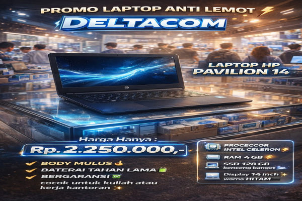 HP PAVILION 14 , TYPE BARU BODY SLIM, PROSESOR INTEL CELERON MEMORY RAM 4 GB STORAGE SSD 128 GB  DISPLAY 14 INCH MULUS , WARNAH HITAM ,LECET SDIKIT, 