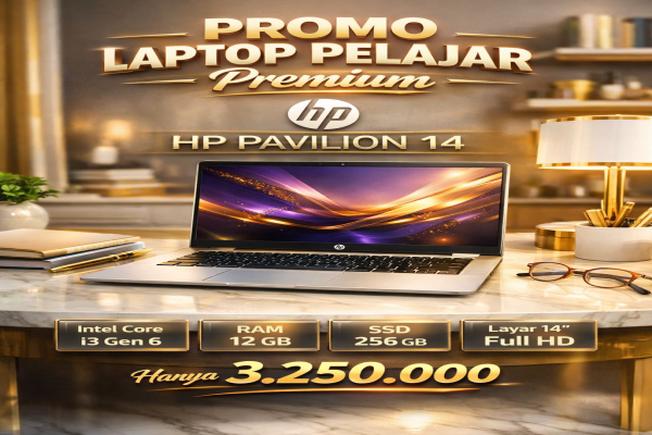 HP PAVILION 14 , TYPE BARU BODY SLIM, PROSESOR INTEL CORE I3 GEN 6 MEMORY RAM 12 GB STORAGE SSD 256 GB  DISPLAY 14 INCH MULUS , WARNAH ABU-ABU,  LECET