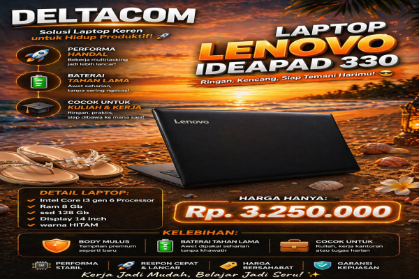 LAPTOP LENOVO IDEAPAD 330  🧠 Processor Intel Core i3 Gen 6  💾 RAM 8 GB DDR4  ⚡ Storage SSD 128 GB Anti Lemot  🖥️ Display 14 Inc Slim  🎨 Kondisi Mulus 