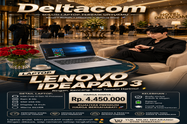 LAPTOP LENOVO IDEAPAD 3  🧠 Processor Intel Core i3 Gen 10  💾 RAM 8 GB DDR4  ⚡ Storage SSD 256 GB Anti Lemot  🖥️ Display 14 Inc Slim  🎨 Kondisi Mulus d