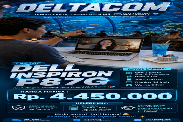 LAPTOP DELL INSPIRON P87G  🧠 Processor Intel Core i5 Gen 8  💾 RAM 8 GB DDR4  ⚡ Storage SSD 256 GB ANTI LEMOT   🖥️ Display 14 Inc Slim  🎨 Kondisi Mulus