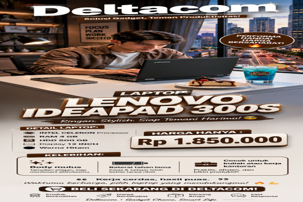 LAPTOP LENOVO IDEAPAD 300S  🧠 Processor Intel Celeron   💾 RAM 4 GB DDR4  ⚡ Storage HDD 500 GB  🖥️ Display 12 Inc Slim  🎨 Kondisi Mulus dan Bergaransi 