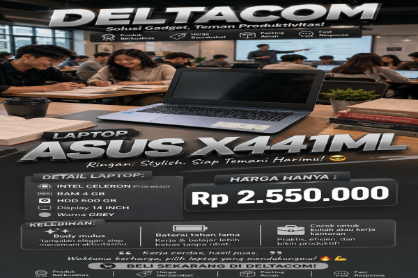LAPTOP ASUS X441M  🧠 Processor Intel Celeron   💾 RAM 4 GB DDR4  ⚡ Storage HDD 500 GB  🖥️ Display 14 Inc Slim  🎨 Kondisi Mulus dan Bergaransi Warna GRE