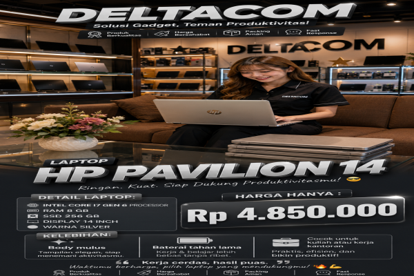 LAPTOP HP PAVILION 14  🧠 Processor Intel Core i7 Gen 6  💾 RAM 8 GB DDR4  ⚡ Storage SSD 256 GB  🖥️ Display 14 Inc Slim  🎨 Kondisi Mulus dan Bergaransi 